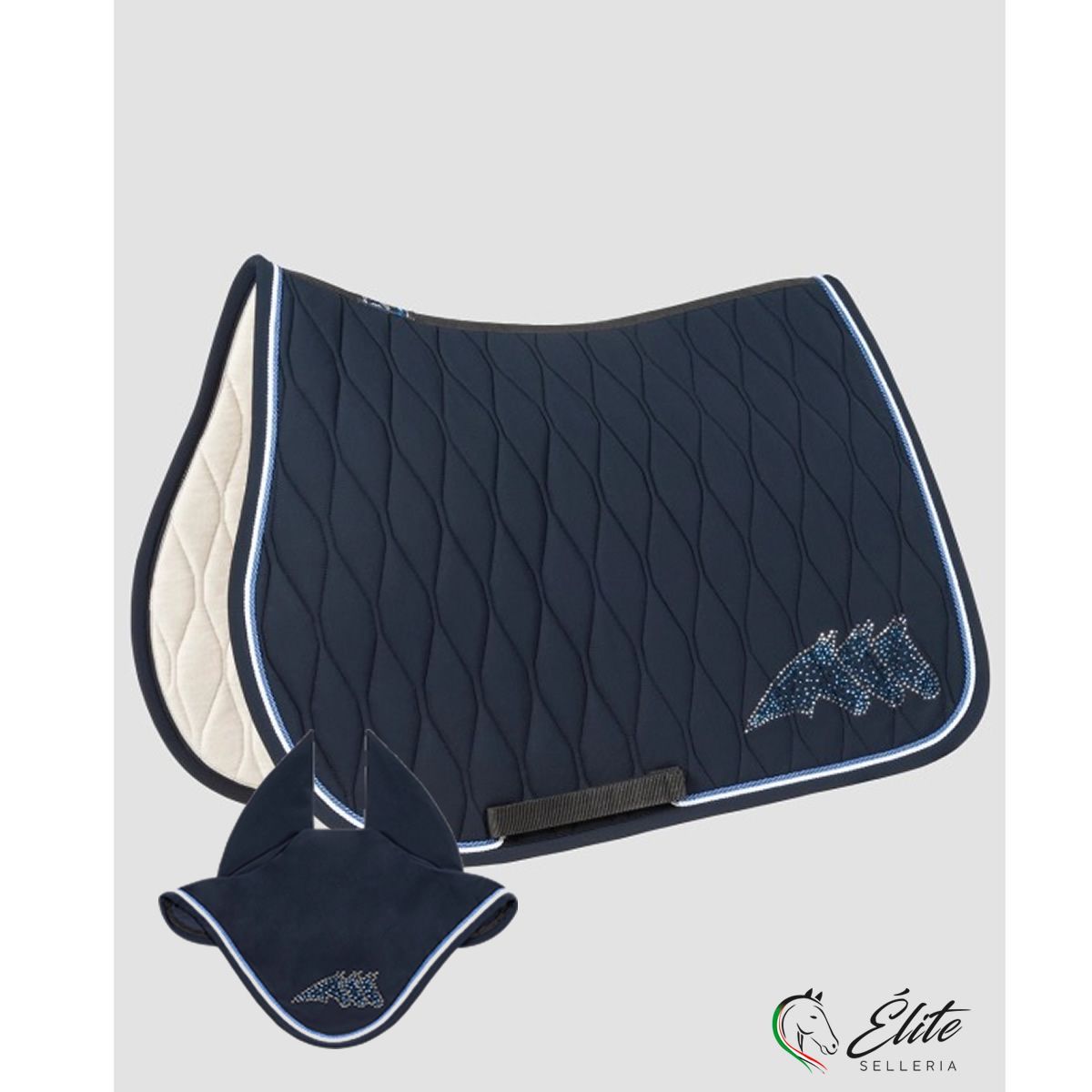 Monta inglese, Sottosella e Cuffiette, Completo Sottosella + Cuffietta - vendita online SOTTOSELLA TECH CON LOGO STRASS CON CUFFIA - marca: Equiline - Selleria Élite del cavallo - Palermo - Sicilia- Italia