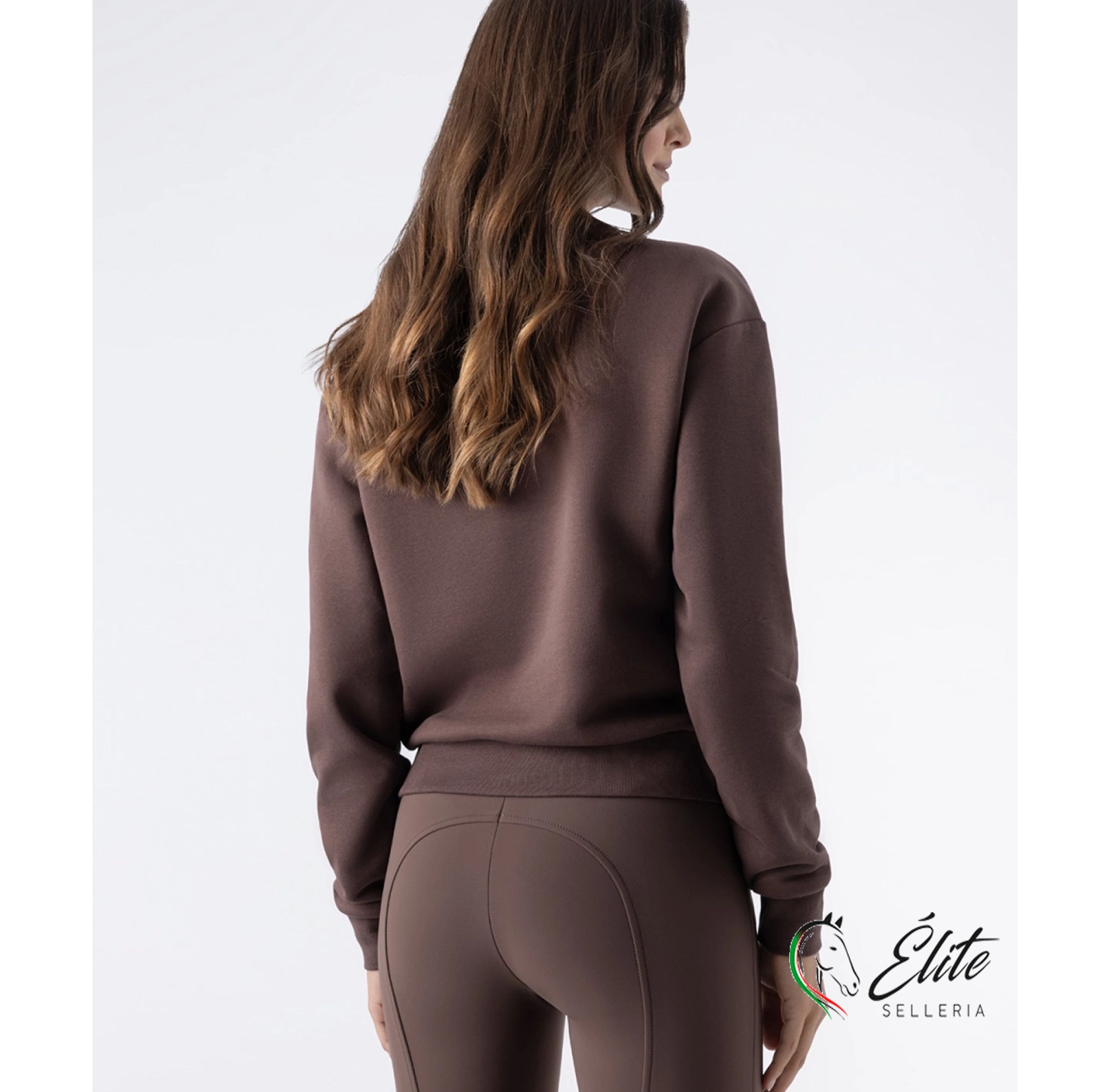 Felpa girocollo da donna marrone, selleria online Élite del cavallo, Palermo