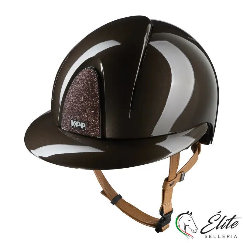 CASCO EQUITAZIONE SMART NOVA / POLISH MARRONE / CINTURINO BEIGE / VISIERA POLO / STAR MARRONE LARGE