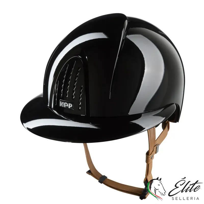 CASCO EQUITAZIONE SMART NOVA / POLISH NERO / CINTURINO BEIGE / VISIERA POLO LARGE