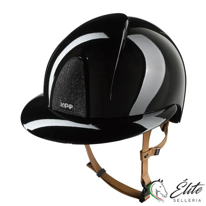 CASCO EQUITAZIONE SMART NOVA / POLISH NERO / CINTURINO BEIGE / VISIERA POLO / STAR NERO LARGE