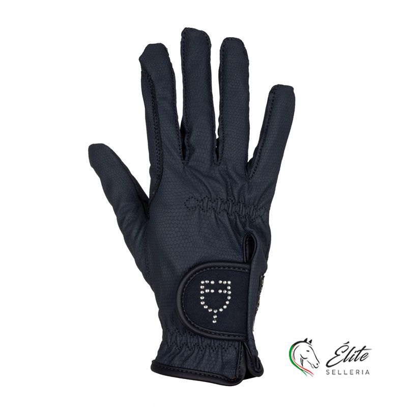 Monta inglese, Abbigliamento, Guanti - vendita online GUANTI DONNA IN MORBIDO TESSUTO TECNICO CON LOGO GLITTER BLU - marca: Equestro - Selleria Élite del cavallo - Palermo - Sicilia- Italia