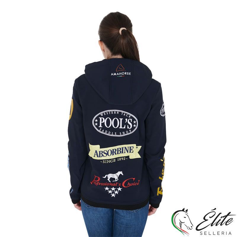 Vendita online GIACCA SOFTSHELL UNISEX MULTILOGO FELPATO BLU NAVY - Selleria Élite del cavallo - Palermo - Sicilia- Italia