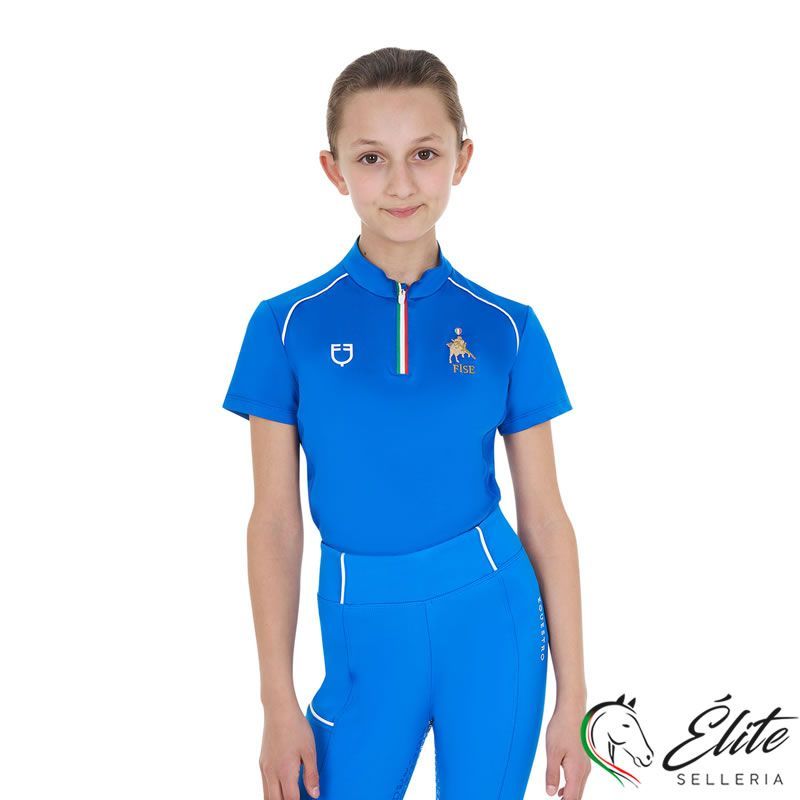 Vendita online POLO UNISEX BAMBINI DA ALLENAMENTO CON ZIP TRICOLORE EQUESTRO X FISE AZZURRO SAVOIA - Selleria Élite del cavallo - Palermo - Sicilia- Italia