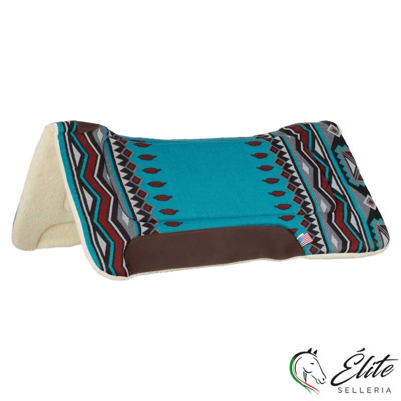 SOTTOSELLA WESTERN CON INSERTI IN PELLE E IMBOTTITURA IN LANA SINTETICA 85 X 87 AZZURRO CIELO/ROSSO