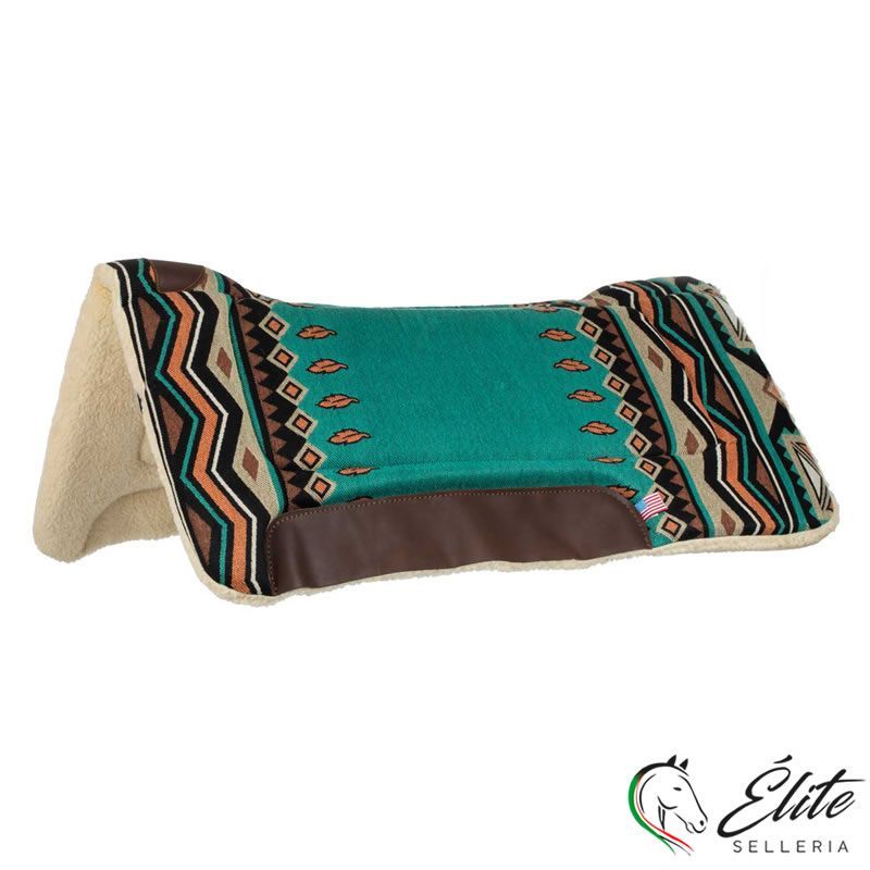 SOTTOSELLA WESTERN CON INSERTI IN PELLE E IMBOTTITURA IN LANA SINTETICA 85 X 87 TURCHESE/ARANCIONE