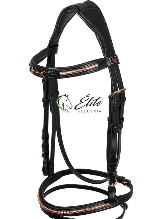 Monta inglese, Briglie - vendita online BRIGLIA INGLESE CON DECORAZIONE MORSO IN ORO ROSA NERA - marca: Amahorse - Selleria Élite del cavallo - Palermo - Sicilia- Italia