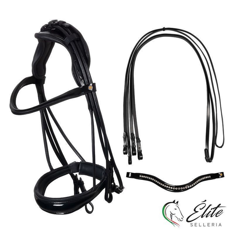Briglia da dressage in cuoio con testiera anatomica