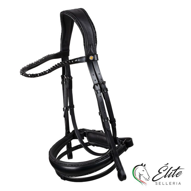 Briglia anatomica da dressage in pelle con strass