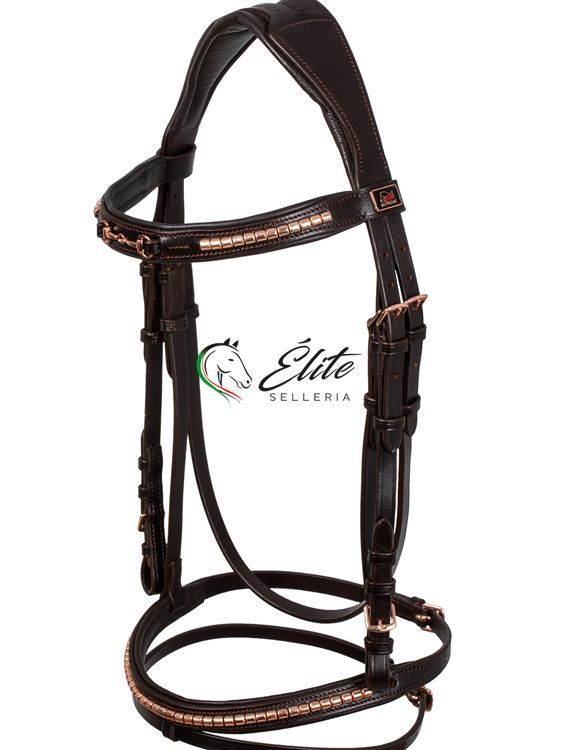 Monta inglese, Briglie - vendita online BRIGLIA INGLESE CON DECORAZIONE MORSO IN ORO ROSA MARRONE - marca: Amahorse - Selleria Élite del cavallo - Palermo - Sicilia- Italia